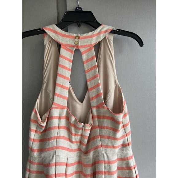 Banana Republic Dress 10 Coral Striped Linen Blend A-Line Halter Sleeveless - Picture 3 of 13